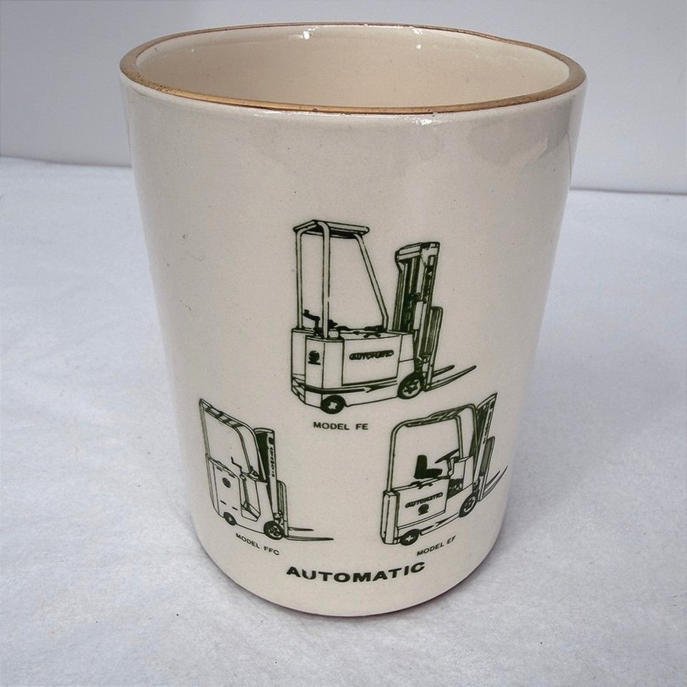 Pen Holder Automatic Forklift Ceramic Industrial Machinery Graphics Gold Trim